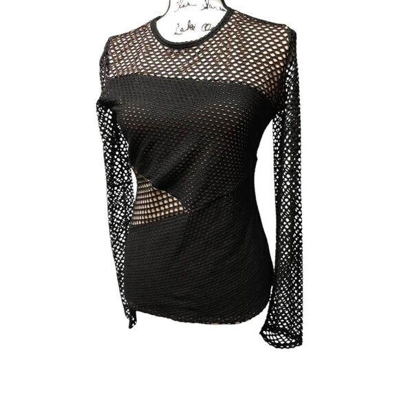 BCBGMAXAZRIA Black Mindy Mesh-Paneled Top Sz M - Picture 6 of 9